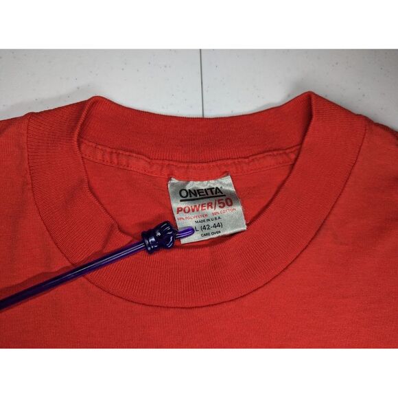 Vintage 1990 London Paris Rome Roswell T Shirt‎ Red Oneita Size L 42-44 GA USA - Picture 5 of 13